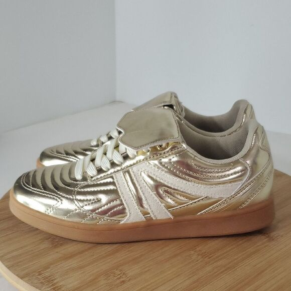 Steve Madden Madrid Metallic Gold Sneakers Gum Sole Size 5.5 - Picture 4 of 11